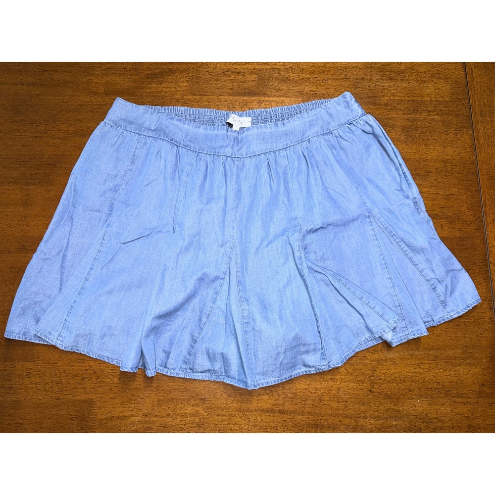 Jessica Simpson Chambray Skort Women 1X Blue Smocked Waist Cotton Blend EX